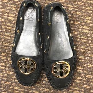 Tory Burch black suede loafers